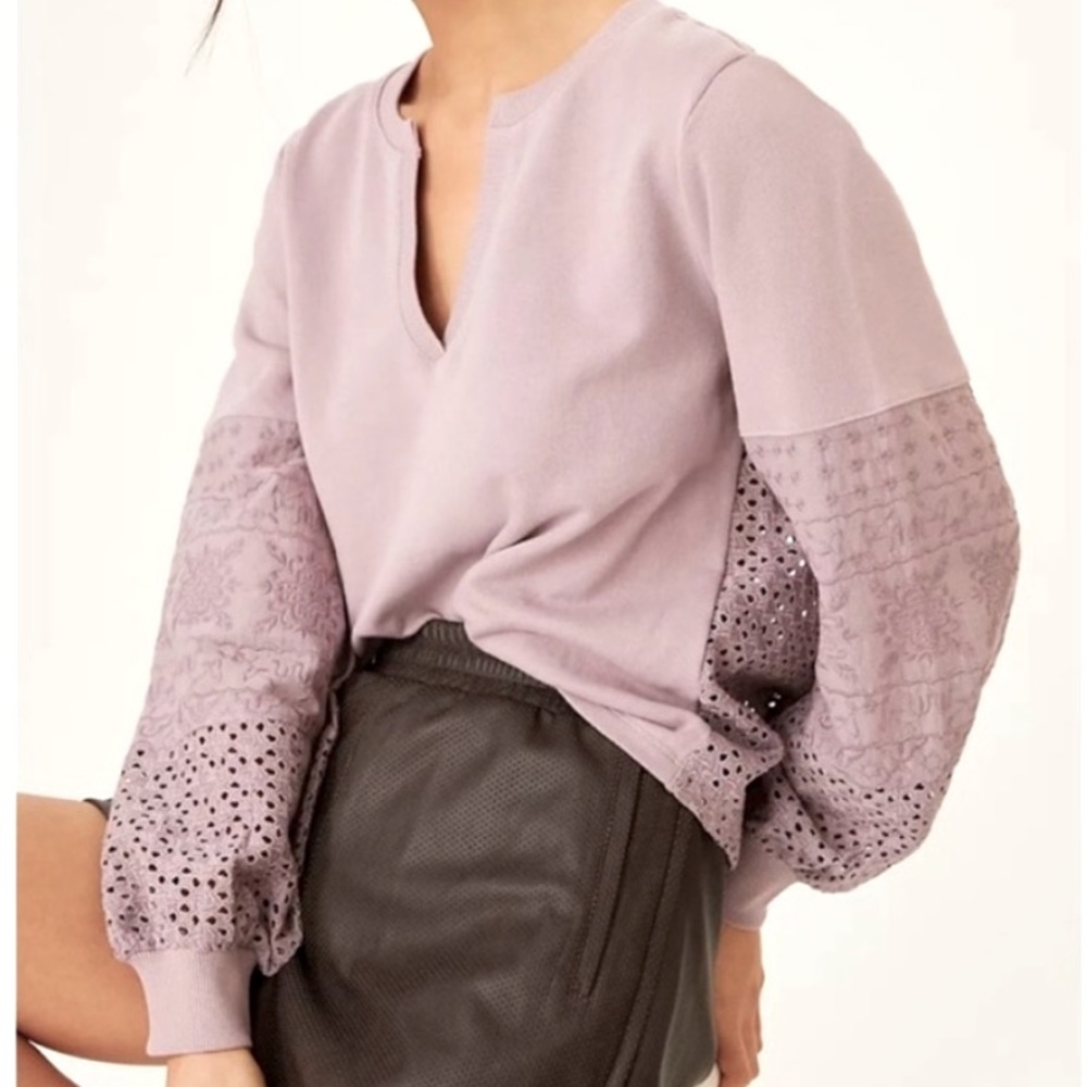 Anthropologie Lilac Eyelet-Sleeve Pullover Sweater